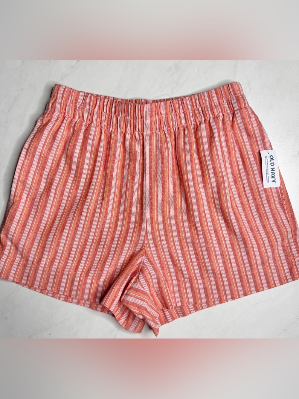 Old Navy Orange Stripe Linen-Blend High-Waisted Relaxed Shorts Size Small